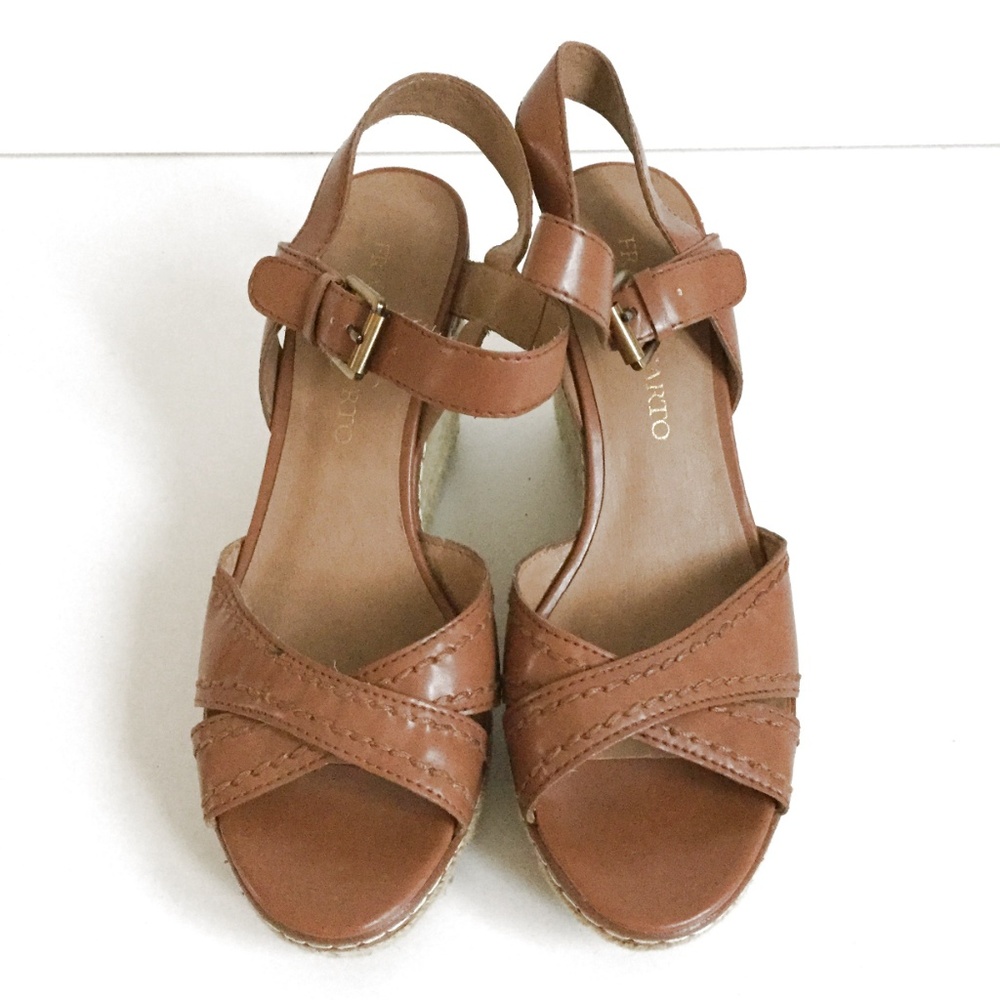 Franco Sarto Tan Wedge High Heeled Sandal Size 8 - Picture 5 of 7